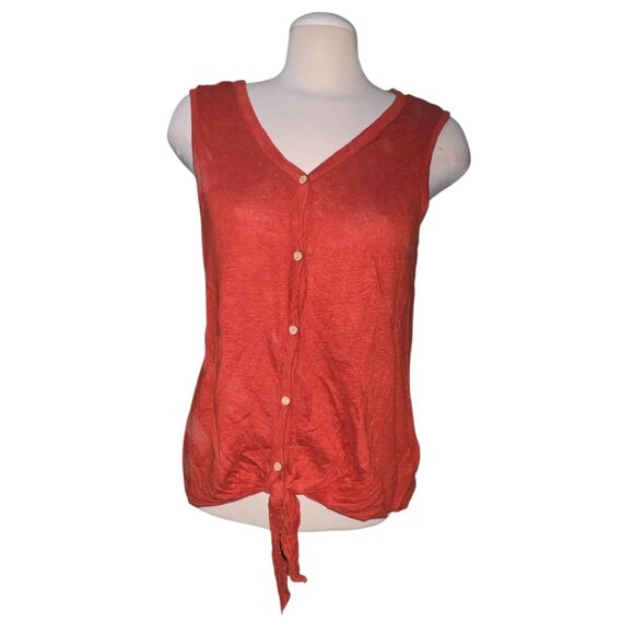 Rachel Zoe Tie Hem Sleeveless Linen Button-Front Top Sz Large Womens Orange Casu - Picture 4 of 10